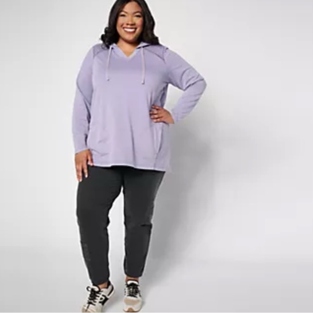 NIP LOGO Life by Lori Goldstein French Terry Pullover Hoodie With Pintuck S